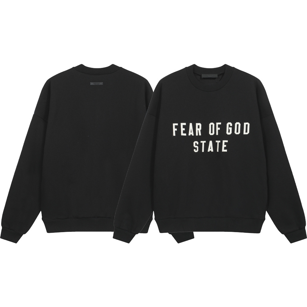 24FW FOG ESSENTIALS Lavado y anticuado letras impresas parejas masculinas y femeninas con el mismo estilo suéter de cuello redondo