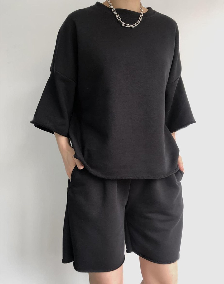 455g Weight 3/4 Length Sleeve Sleeve Length Cotton Blend, Polyester Fabric Type Shorts Co-ord Set Sets Type 2 Pieces Set Quantity Daily Occasion Round Neck Neckline Loose Fit Type Solid Color Pattern Summer, Spring Season Women's Gender Streetwear Style Daily Women's Streetwear Solid Color Cotton Blend Polyester Shorts Co-ord Set Shorts Sets 11