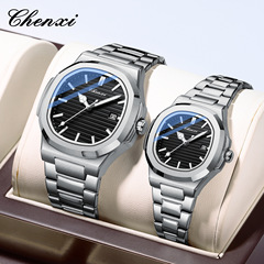 Chenxi cross-border best-selling steel band watch for couples, luminous waterproof, simple and fashionable business calendar, men's and women's quartz watch