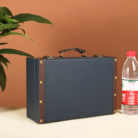 欧式复古手提箱桌面化妆收纳整理箱包走秀道具箱纯色皮箱木