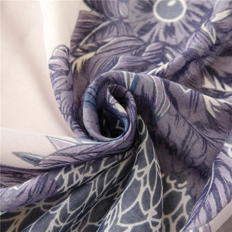 Sunscreen silk scarf summer beach towel shawl purple gray feather ethnic style cotton and linen scarf thin cotton and linen silk scarfpicture7