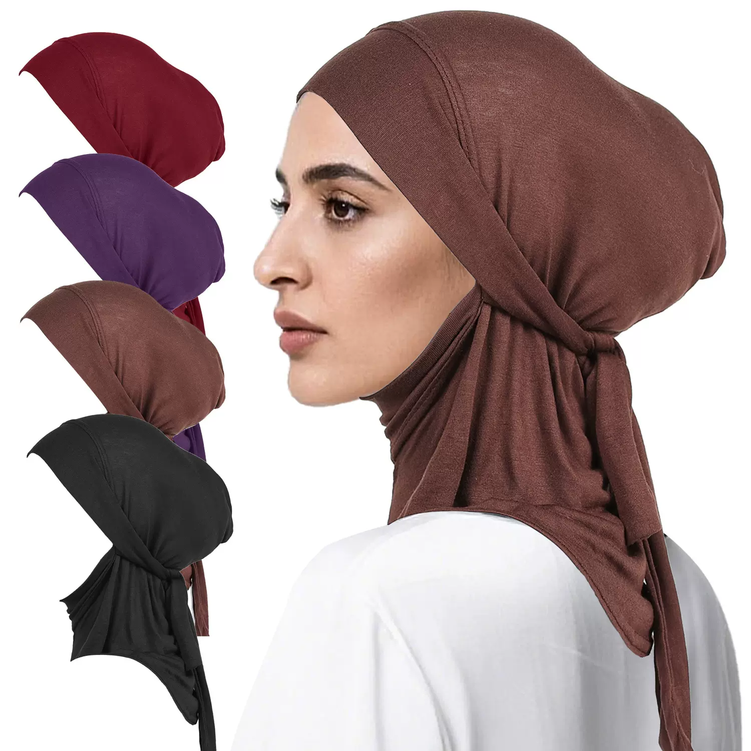 跨境绑带头巾包头帽穆斯林打底帽中东围巾 高弹力丝光棉Headscarf
