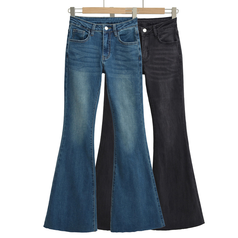 2024 Spring and Autumn New Women's European and American-style Elegant Casual Rust Jeans Low Waist Washed Old Micro-flared Pants