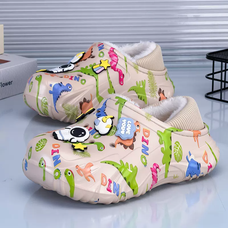 冬季棉鞋儿童男童外穿防滑厚底棉拖居家室内中大童包头加绒拖鞋