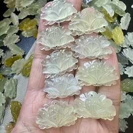 岫玉莲花佩饰小荷花吊坠批发岫玉挂件项链耳饰批发 玉石配件吊坠