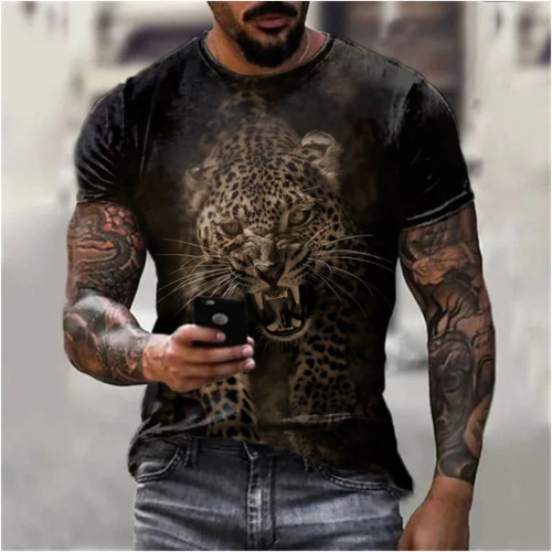 New European and American 3D Full-Print High-Quality Loose-Fit Textured Short-Sleeve Heat-Transfer T-Shirt—Lycra Frame for Men