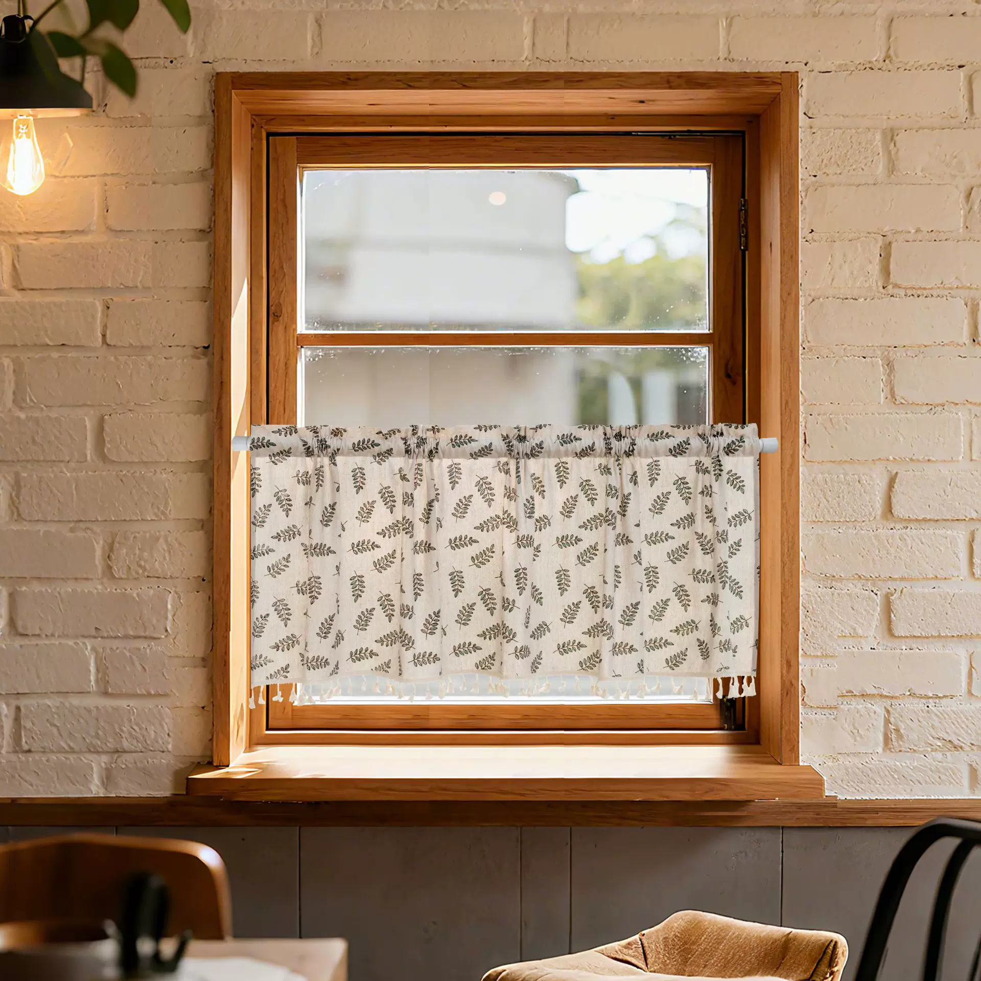 亚马逊亚麻印花遮挡帘门帘小清新客厅厨房半帘流苏小短帘成品窗帘