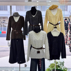 韩系复古彩色条纹v领套头毛衣女秋冬宽松慵懒风高级感打底针织衫2
