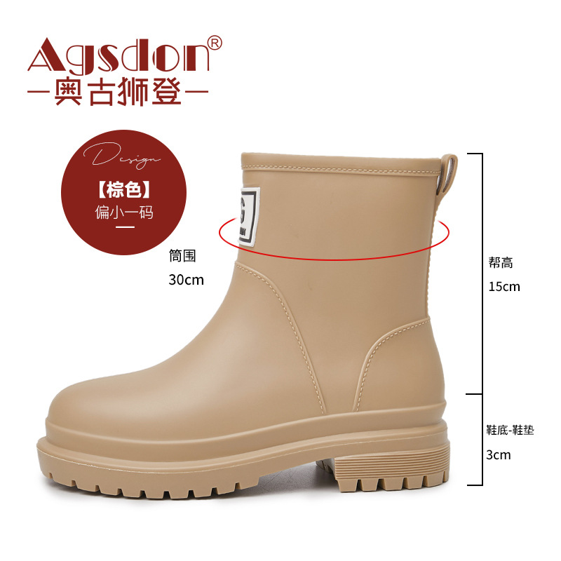 Botas de lluvia Augu Shiden para mujer, novedad de verano 2026, botines cortos de suela gruesa estilo Martin, botas de lluvia modernas para exteriores para adultos, estilo INS.