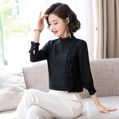 雪纺衬衫女长袖2021秋装洋气百搭时尚上衣女士衬衣高端打底衫