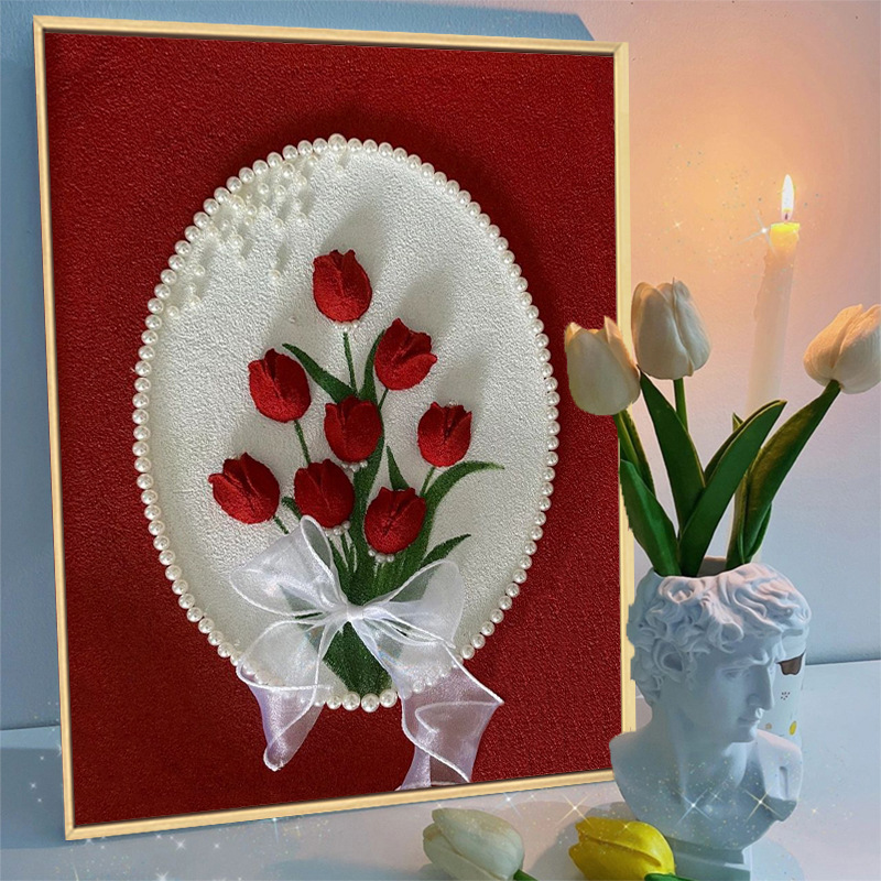 Tulip Three-Dimensional Texture Painting Quartz Sand Acrylic Digital Oil Painting DIY Craft Material Kit High-End Decorative Painting