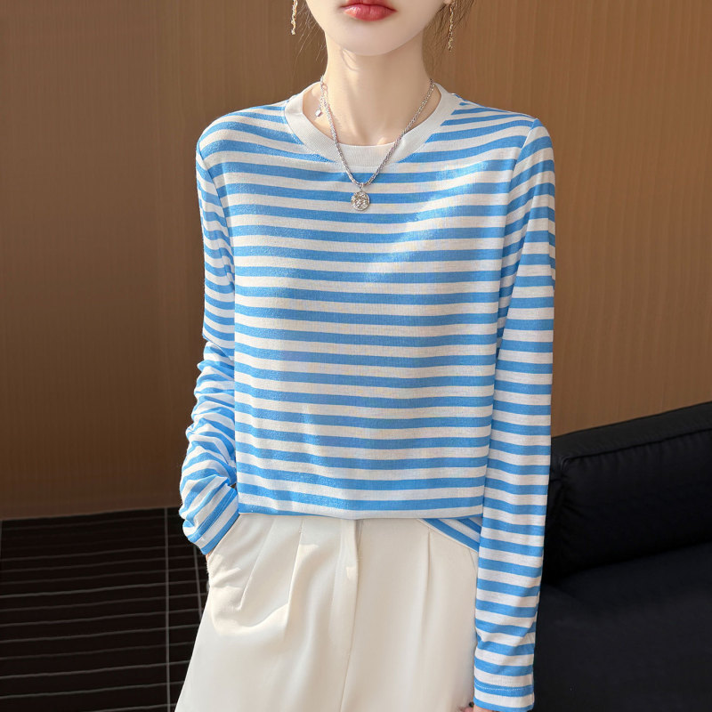 【Direct from Manufacturer】Spring Season Round Neck Knitted Sweater for Women, Fashionable Striped Thin Sweater, Stylish Slimming Base Shirt
