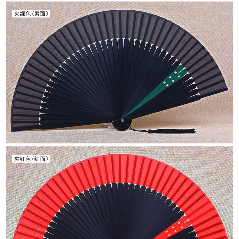 21cm clásico clip de color gran fila ventilador estilo chino hueco color clip Cabeza Verde invierno bambú japonés antiguo estilo plegable ventilador