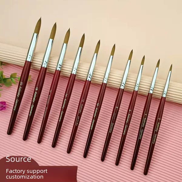 Cross-Border Hot-Selling Manicure Crystal Pen Mahogany Pole Round Head Carving Pen Nail Extension Crystal Liquid Chalk Brush Tool