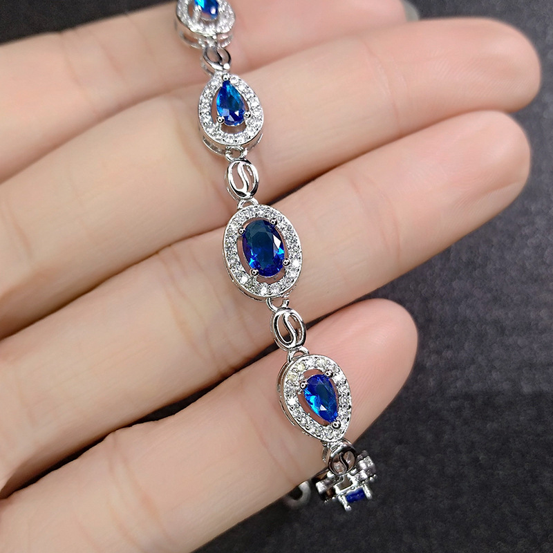 Fashion Imitation Emerald Platinum Plated Sapphire Copper Bracelet display picture 5