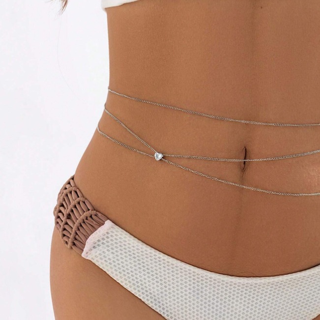 Casual Beach Metal Double-layer Accessory–AMinimalist And Stylish Rhinestone Heart Waist Chain