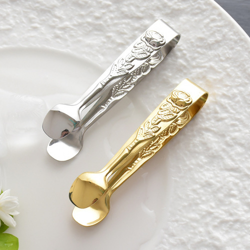 Cookie lemon slice mini 304 stainless steel food clip creative rose pattern tweezers sugar cube ice cube clip wholesale