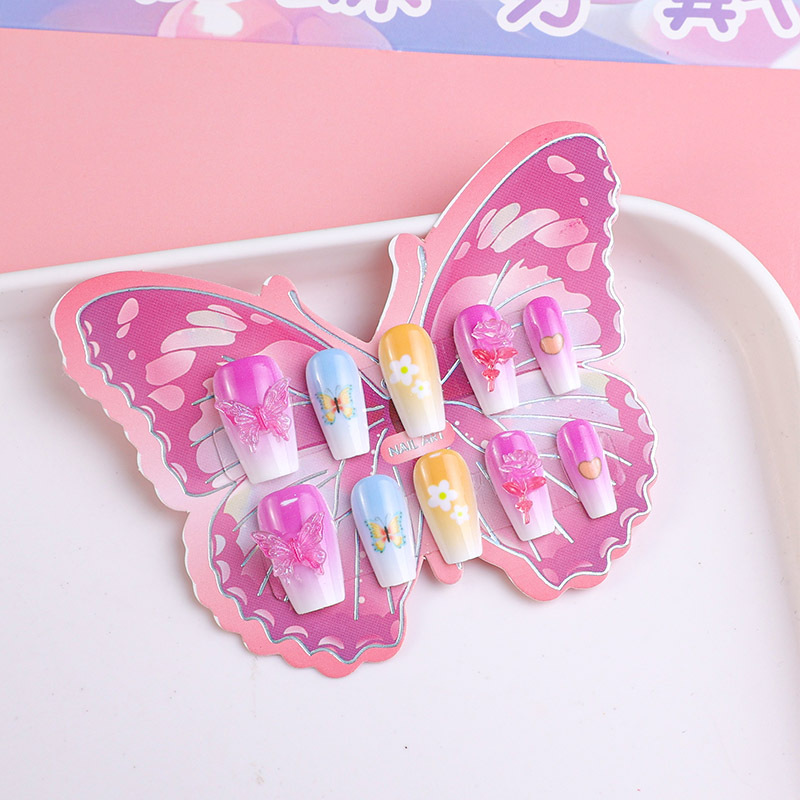 Nuevos productos hechos a mano para usar uñas mariposa parche de manicura mariposa accesorios de dibujos animados para usar uñas falsas tridimensionales terminadas
