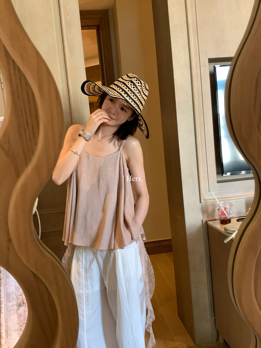 Áo hai dây nữ thiết kế hai mặt mặc được, phối ren, dáng rộng — màu hồng, màu xám, màu vàng, yến mạch chi tiết 35