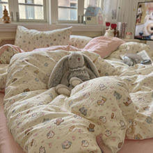 A类母婴云感提花木棉床单床罩双层纱印花学生宿舍三件套四件套