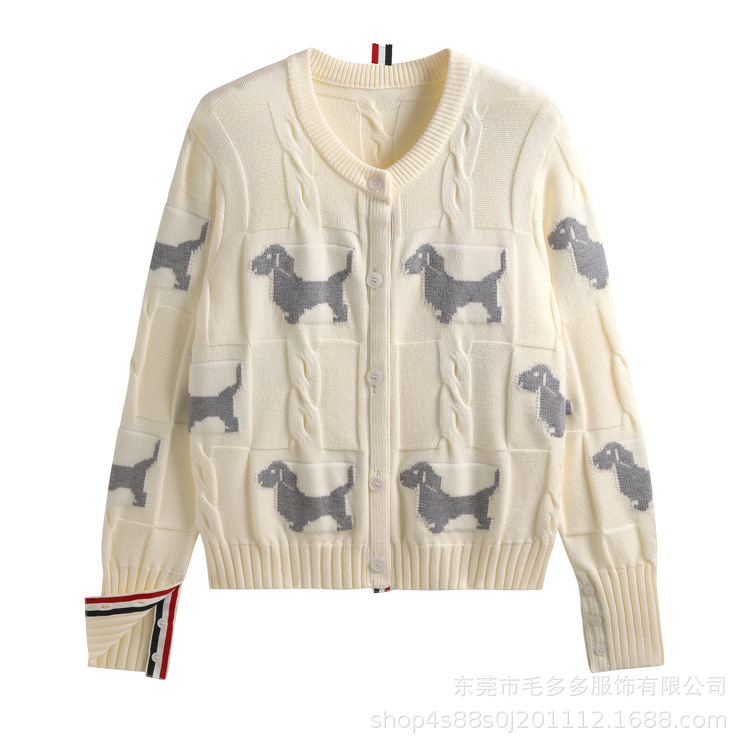 【高品】新型TB高級流行衝突色子犬学院風麻花ニット大赤色セーターカーディガン女