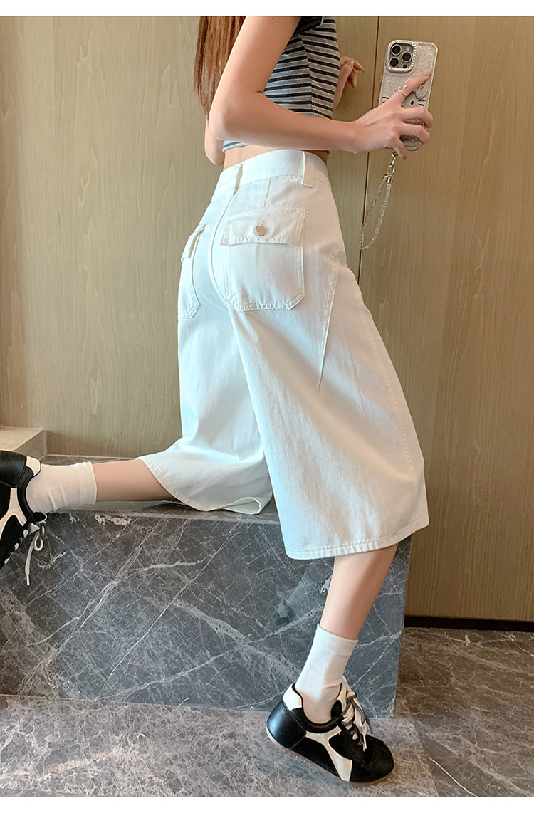Quần jean nữ ống rộng cạp cao phong cách cổ điển — màu trắng ngà chi tiết 18