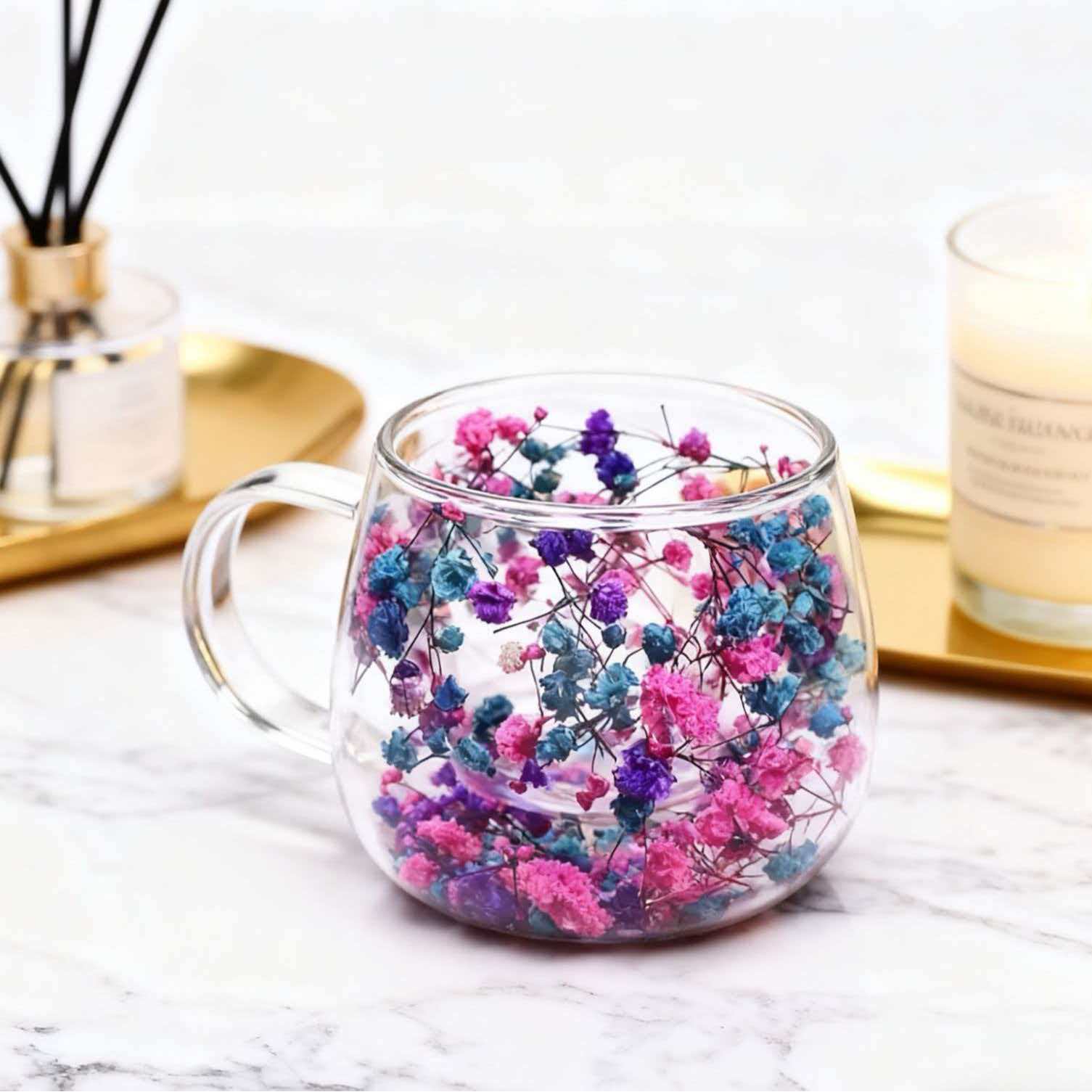 Tasse isotherme avec fleurs séchées créative mug de bureau_voghion.com