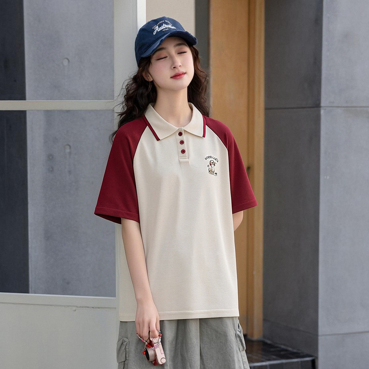 Children's short-sleeved T-shirts, girls' polo shirts, summer color-blocked tops for middle and large children, simple school uniforms for junior high school students, summer children's clothing