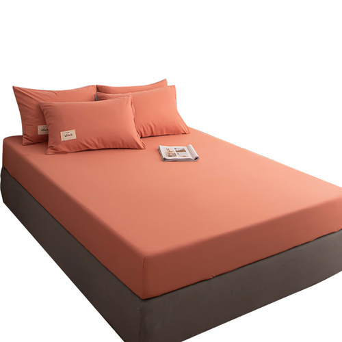 New Autumn/Winter Washable Cotton Bedding Set Single Bed Skirt Solid Color Bed Cover Mattress Cover with Anti-slip Fixing Bed Ginger Tea
