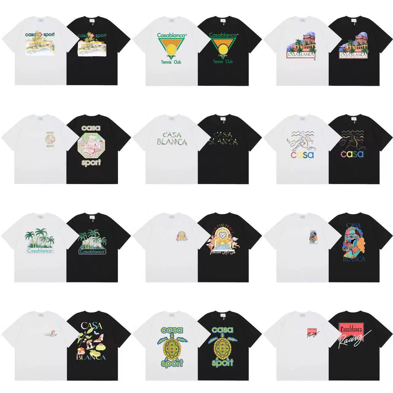 Мужская и женская свободная хлопковая футболка с коротким рукавом, принт «Черепаха ангела», коллекция «Касабланка», весна-лето 2025, трансграничная поставка