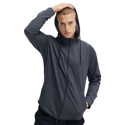 Fitness jacket for spring and autumn outdoor men's running aerobic exercise jacket, hooded open jacket, quick-drying running top hoodie