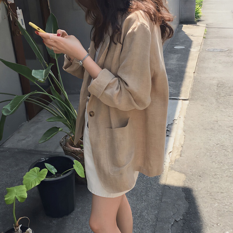 Cotton and Linen Small Blazer Jacket for Women 2026 Spring and Autumn New Korean Style Loose Casual Chic Thin Linen Suit Retro