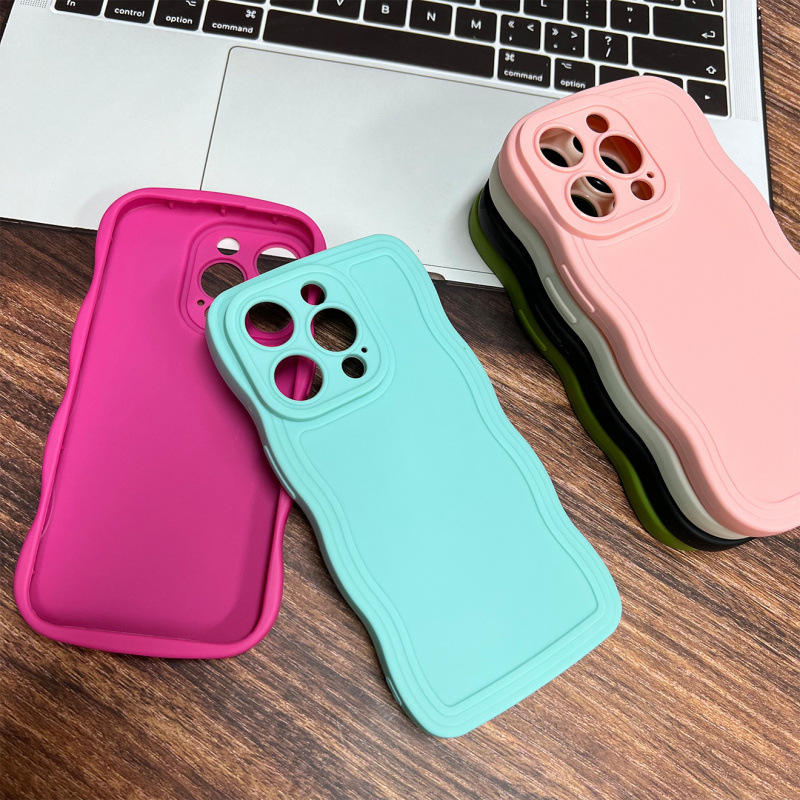 适用iphone16手机壳网苹果17红实色大波浪纯色tpu素材13/14保护套|undefined