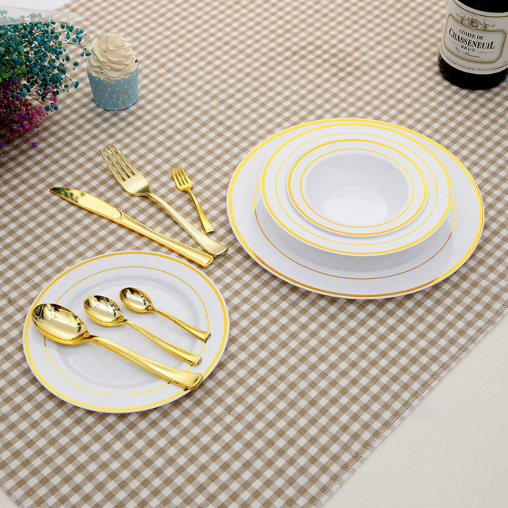 7.5 inch gold edge disc hard plastic Western tableware Golden party wedding party dinner plate high-end dessert plate