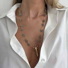 欧美跨境饰品 嘻哈个性几何水滴形吊坠项链 简约立体花朵Y形项饰