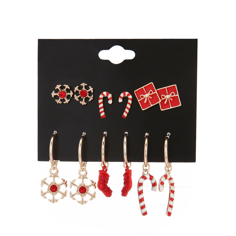 Cute Gift Box Snowflake Alloy Enamel Plating Inlay Rhinestones Earrings Ear Studs 1 Set display picture 5