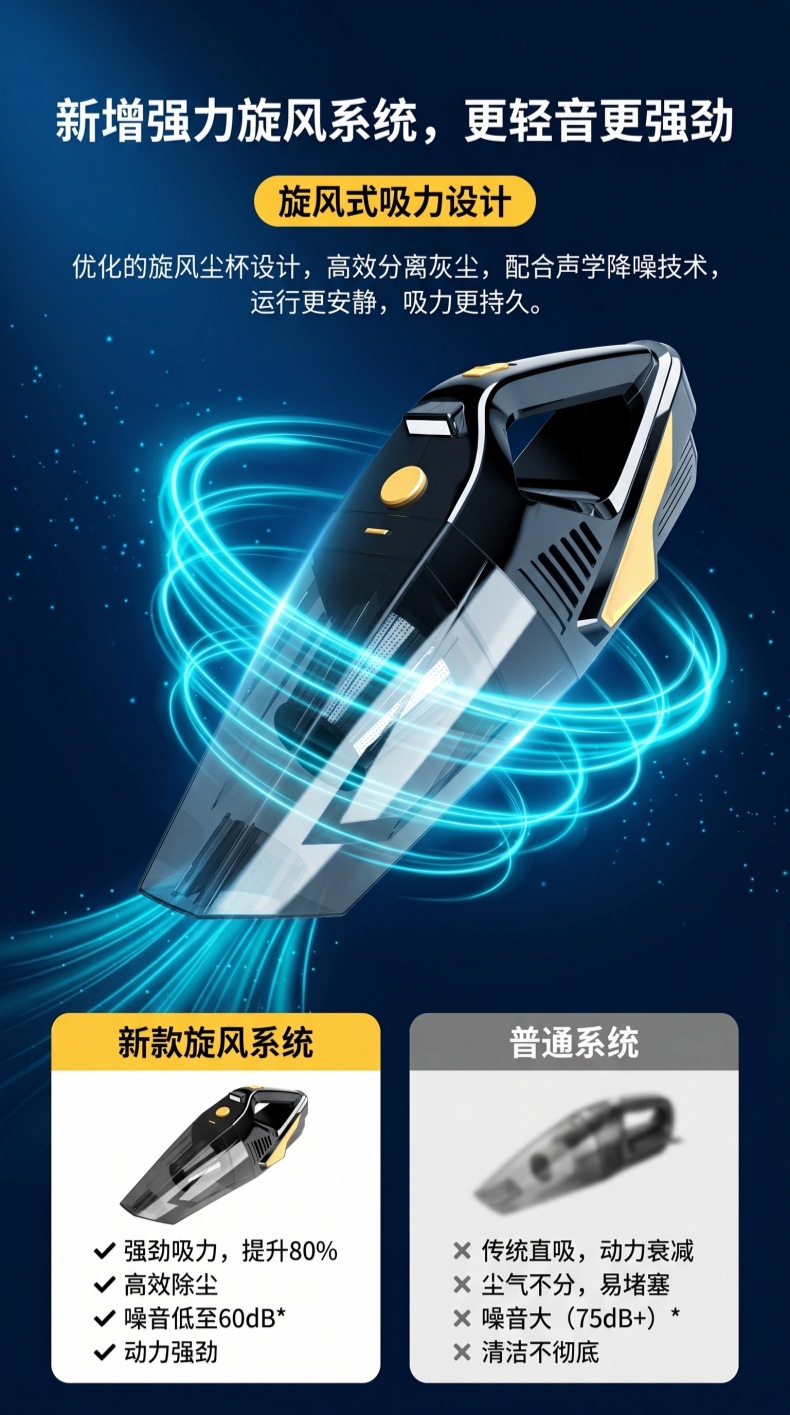 Car vacuum cleaner for home and car use, wireless, convenient, handheld, rechargeable, with lighting, high-power, powerful dust remover