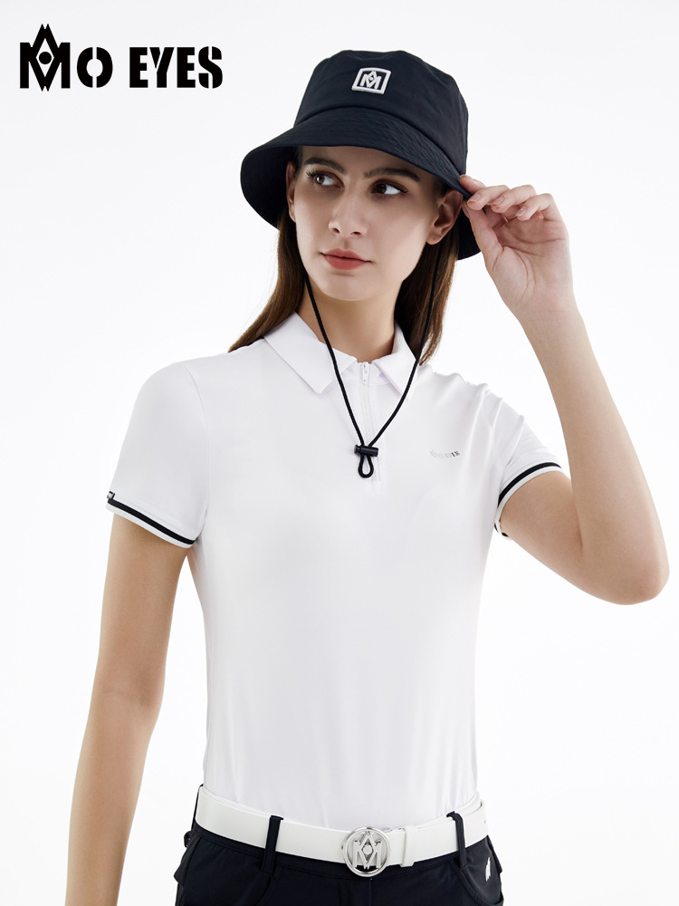 MO EYES magic eye golf clothing women's summer short-sleeved T-shirt zipper neckline suit stretch Sports women's clothing