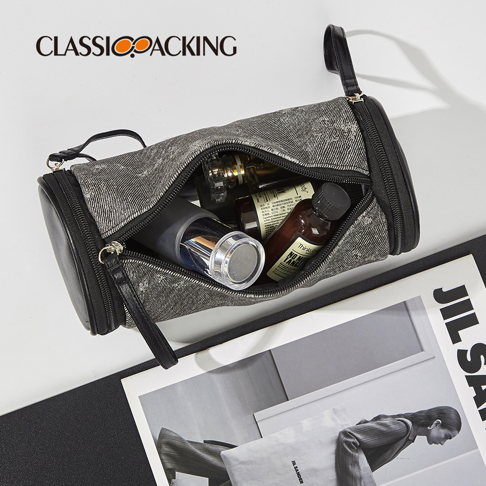 Bolsa de cosméticos cilíndrico de diseño de nicho ins Bolsa de almacenamiento de productos de belleza portátil simple de estilo coreano Bolsa de lavado multifuncional