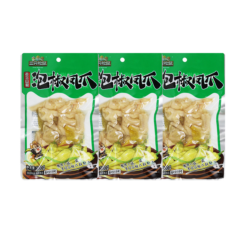 三只松鼠泡椒凤爪100g袋装老坛酸辣味熟食零食卤鸡爪即食零食