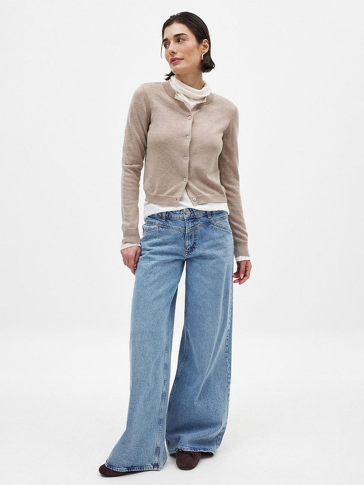 Áo cardigan dệt kim nữ cổ tròn tay dài mỏng nhẹ mặc trong — kaki, màu xanh hải quân chi tiết 23