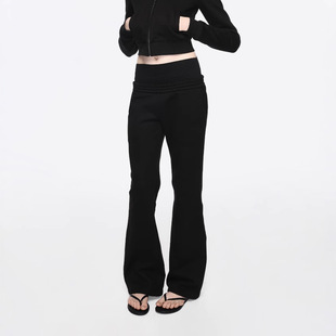 Walking rib double waist fleece fit skinny sweatpants Black/melange gray