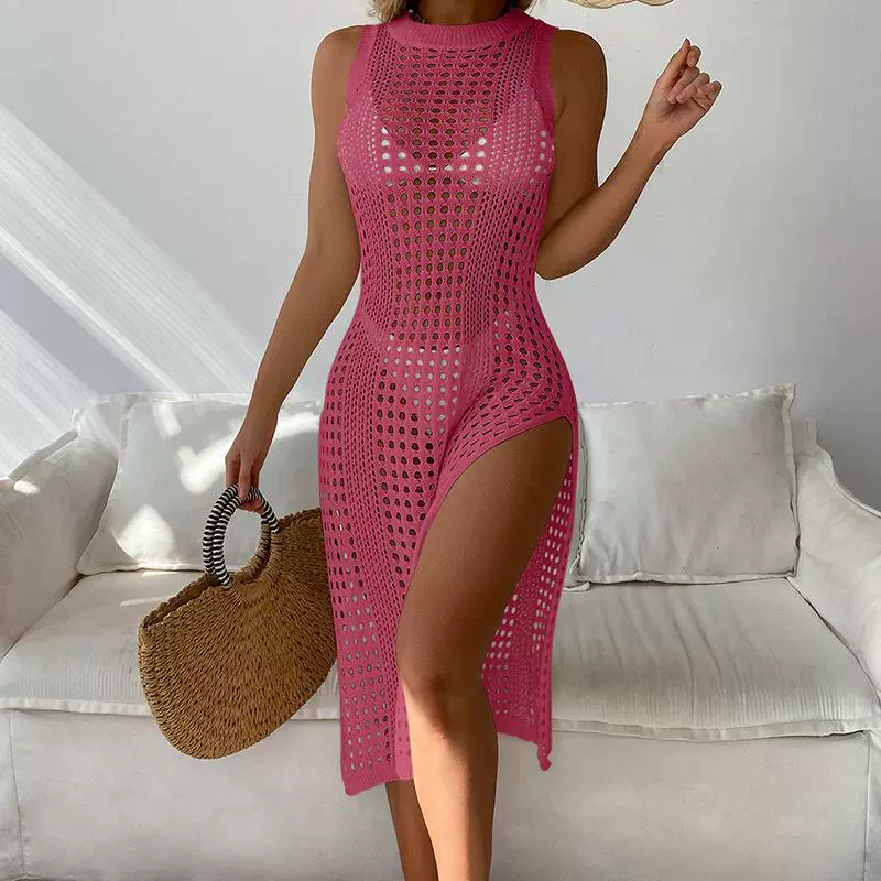  knitted beach sexy swimwear, 2023, европейский стиль, круглое горло, солнцезащита