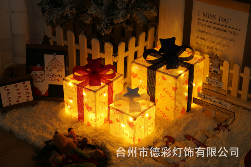 LEDクリスマスプレゼント箱三点セット越境新作クリスマス装飾灯シチュエーションアレンジ装飾灯|undefined