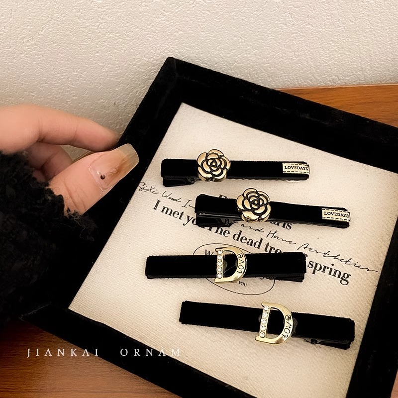 Velvet Camellia clip de alto grado temperamento horquilla femenina Otoño e Invierno flequillo lateral clip tocado horquilla clip lateral