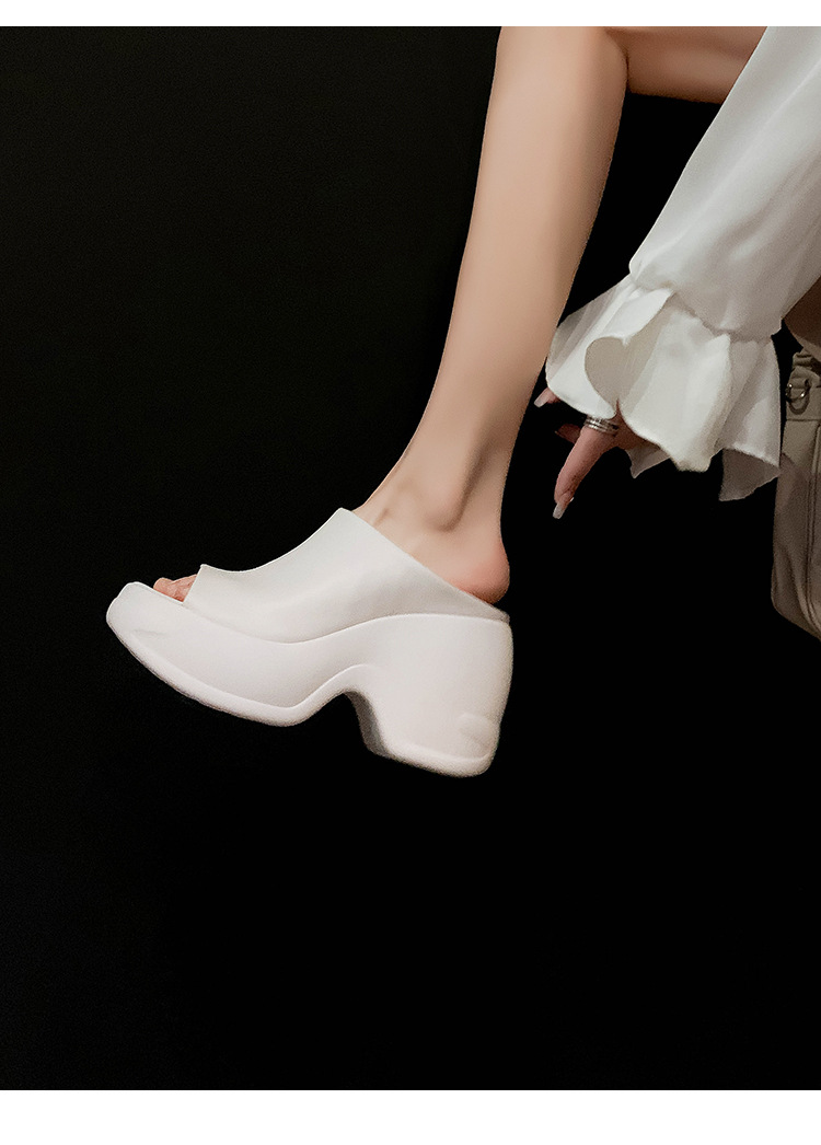 Dép sandal nữ quai chữ V da bò thật đế dày tăng chiều cao — màu đen, Trắng kem- chi tiết 11