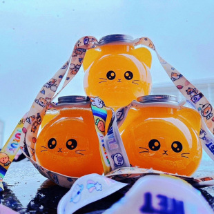 In stock Cat Cup Internet celebrity cute milk tea bottle plastic cup printable LOGO disposable packaging milk tea cup
