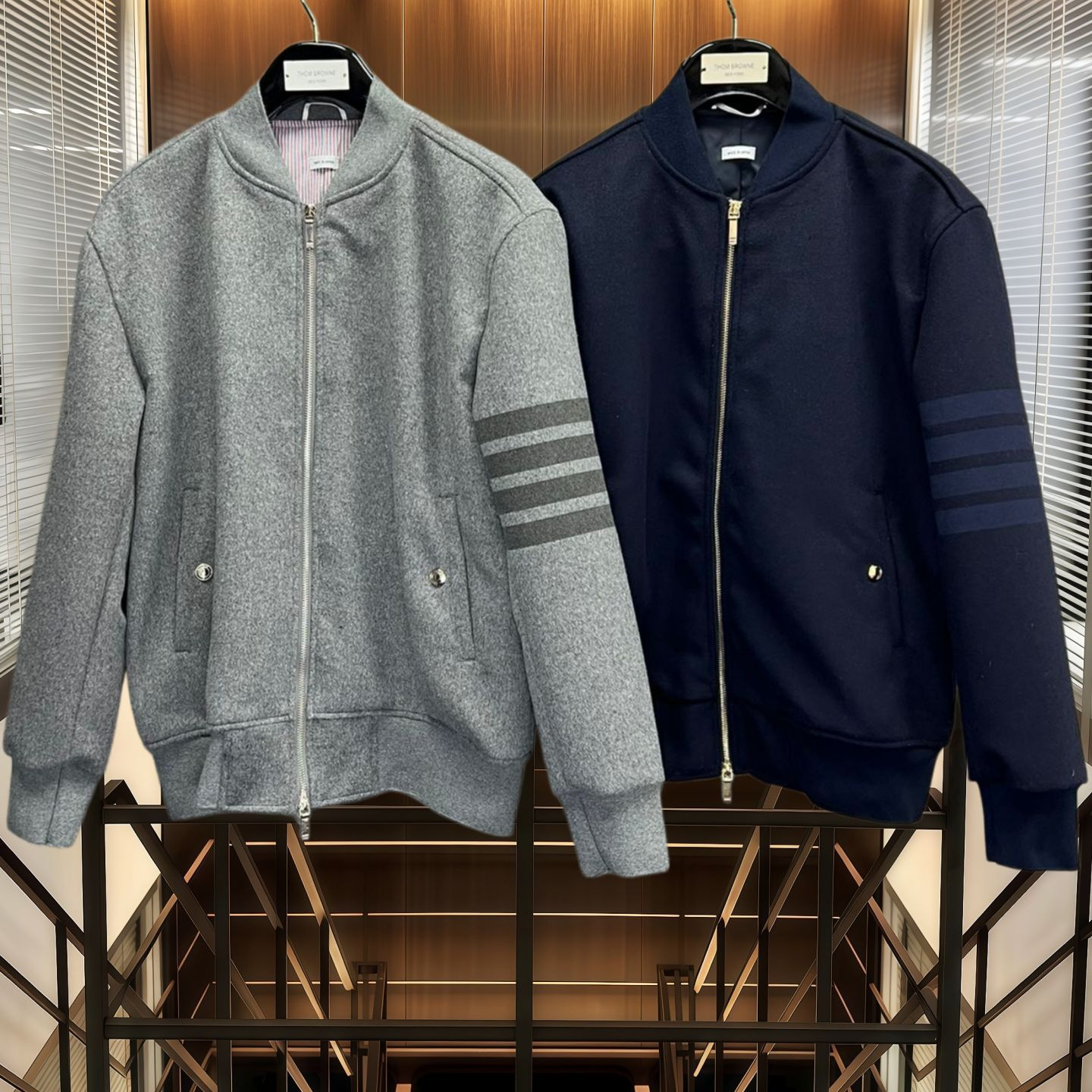 TB棒球服秋冬季男士羊毛复合暗纹条纹四杠男女同款立领拉链外套
