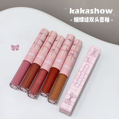 Kakashow蝶結び双頭唇釉薬マット鏡面二合一口紅ベルベット柔らかい霧鏡面ビープ唇女