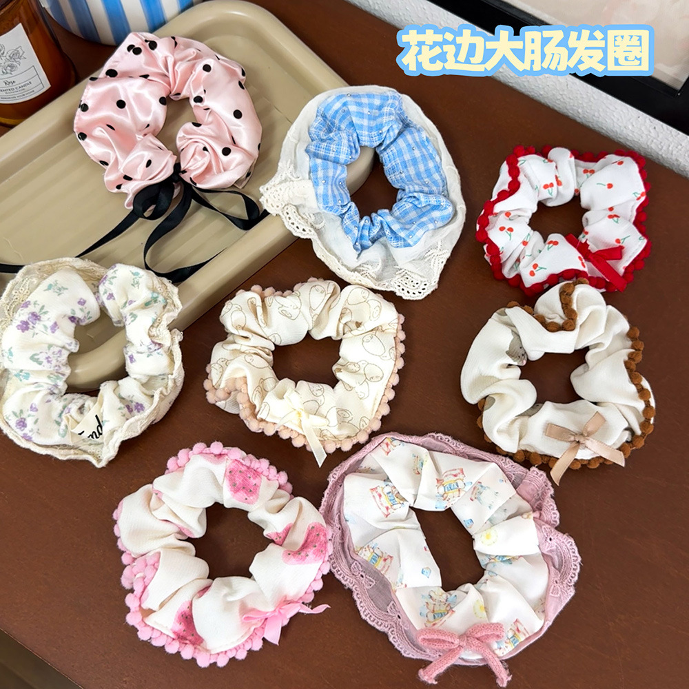 ins可爱甜美发圈 大号花边碎花丸子头发绳褶皱大肠头绳百搭发饰